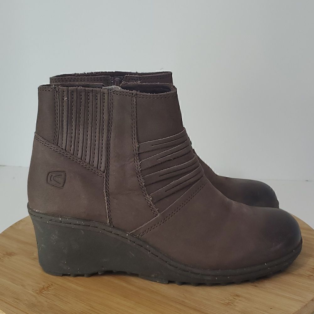 Keen Women Boot Zurich Brown Leather Wedge Ankle Bootie Side Zipper Size 8